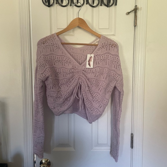 Jessica Simpson Open Knit Crochet Cinch Pullover - Picture 2 of 5